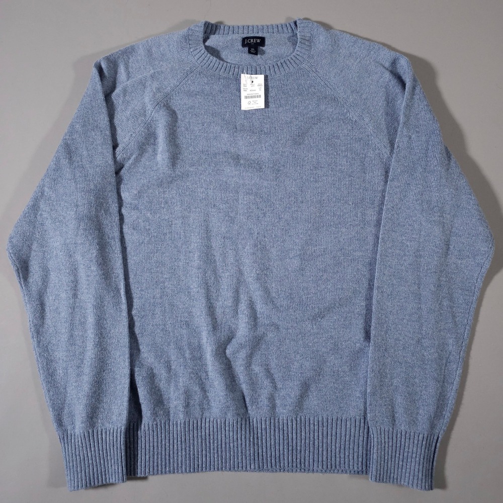 J.Crew Sweater Mens XL Blue Lambswool Blend Raglan Crewneck AA027 NEW - Picture 3 of 7